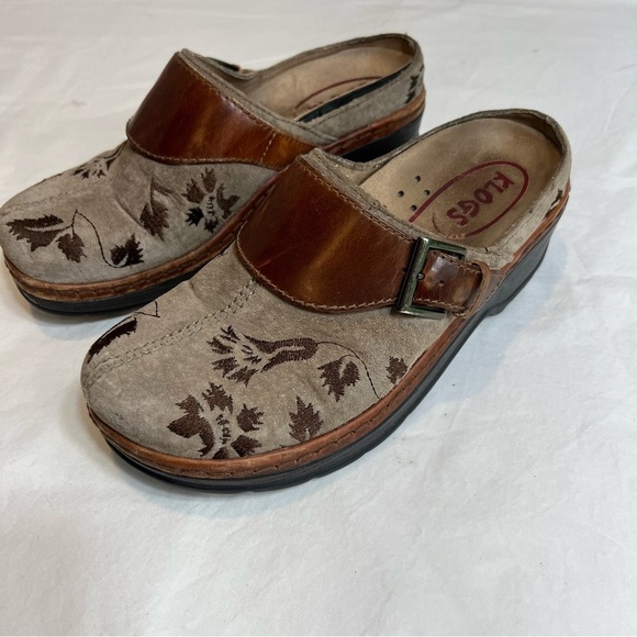 Klogs Shoes - Klogs Austin brown tan floral leather slip on slip resistant mules size 7.5